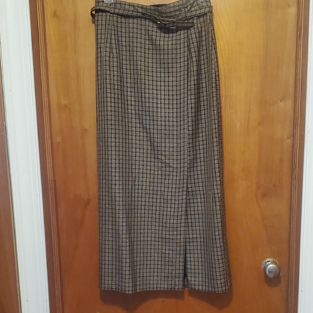 Plaid Maxi Skirt with Belt